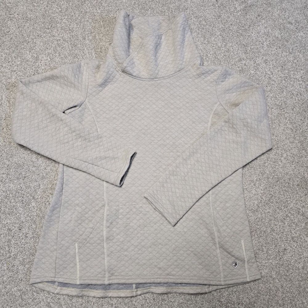 KUHL Womens Wool Cowl Neck Sweater Size‎ LARGE Pullover Quilted Cream Gorpcore